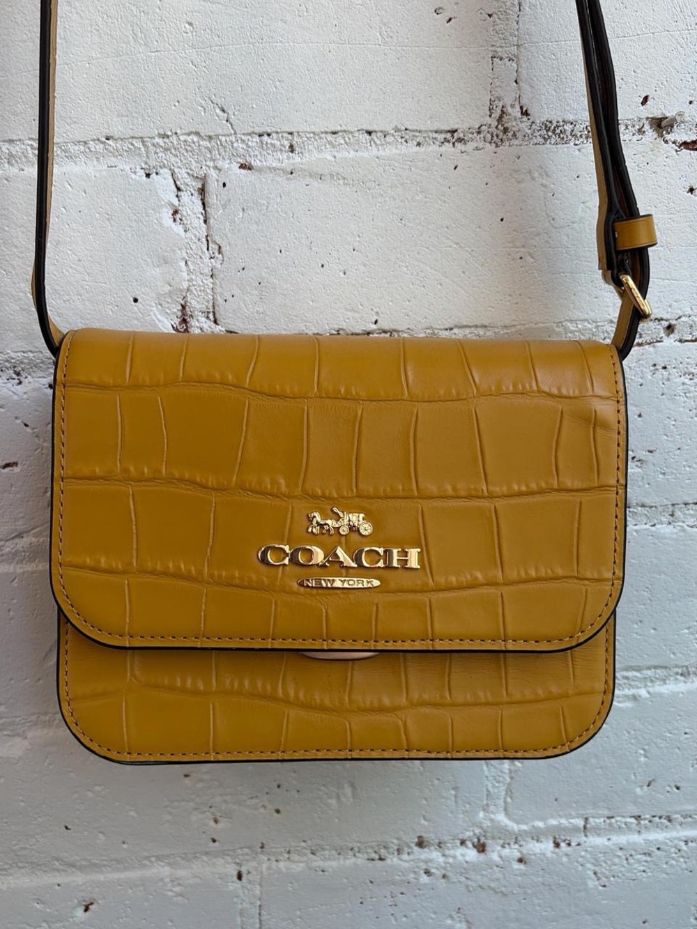 Coach Croc-Embossed Leather Crossbody Bag in Mustard